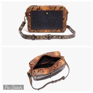 $148 Madewell Transport Leather Colorblock Snake Embossed Camera Crossbody Bag